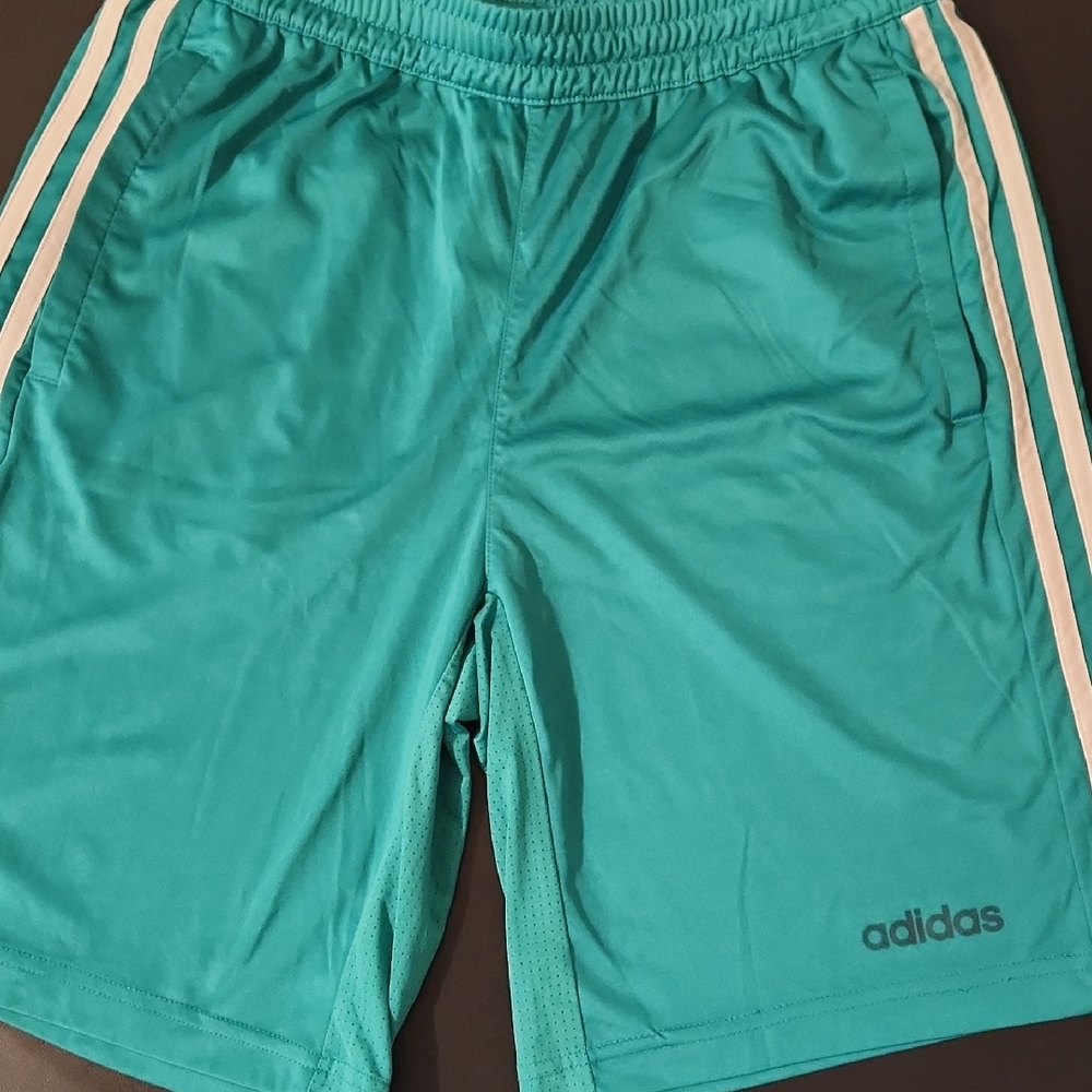 adidas Men’s Teal Athletic Shorts with White Side Stripes